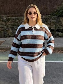 Livesso Korean Style Striped Collared Long Sleeve Sweater For Autumn/Winter - Blue - View 7