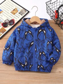 SHEIN 1件男童星星圖案長袖保暖內裡連帽外套 - 寶藍色 - 查看 5