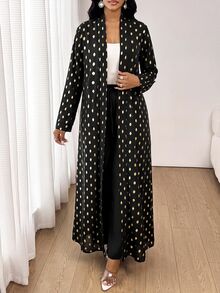 SHEIN Lady Setelan 2 Potong Jaket dan Celana Motif Foil Fashion Musim Gugur Wanita - Hitam - View 1