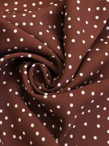 Brillora Brown And White Polka Dot Wrap Midi Dress, Long Sleeve V‑Neck For Summer Commute,Wrap Design, Clothes,Office Vacation Outfits,Christmas Boho - Brown - View 11