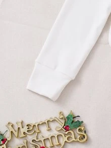 SHEIN Piyama Natal Musim Gugur/Dingin untuk Remaja Perempuan, 2 Potong, Pas Badan, Lengan Panjang dan Celana, Motif Huruf - Putih - View 5