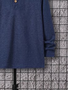 SHEIN 青少年男孩純色半開襟 Polo 長袖 T 恤 - 彩色 - 查看 5