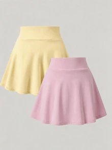 Souflis Souflis Young Girl 2件組防磨損裙褲套裝，夏季純色針織A字裙內含內襯短褲，適合學校、運動與日常穿著 - 彩色 - 查看 2