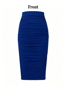 EMERY ROSE Women's Royal Blue Solid Color Fitted Ruched Sexy Skirt - Royal Blue - View 4