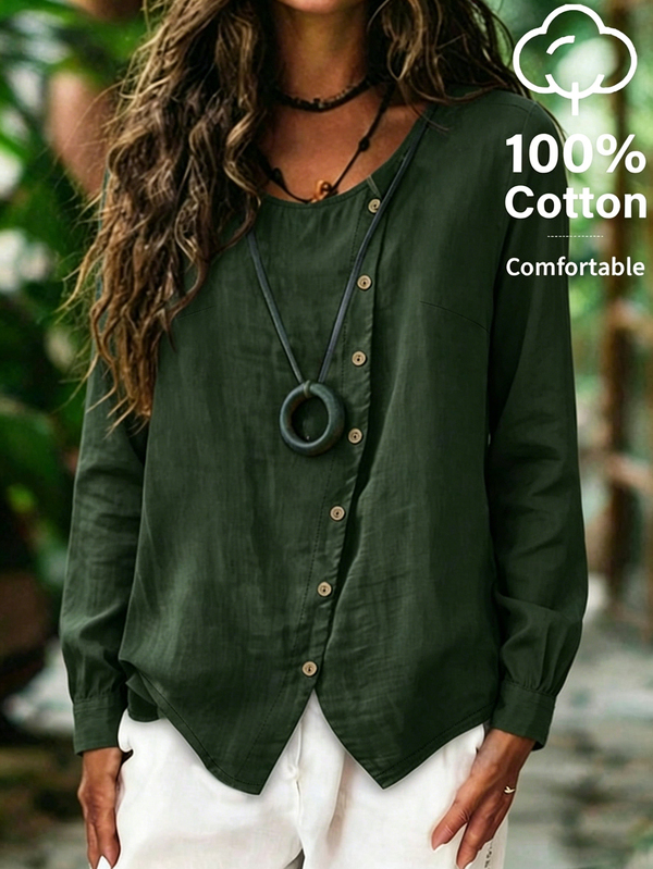 Zayélia Women's Fashion Versatile Asymmetric Button Long Sleeve Shirt