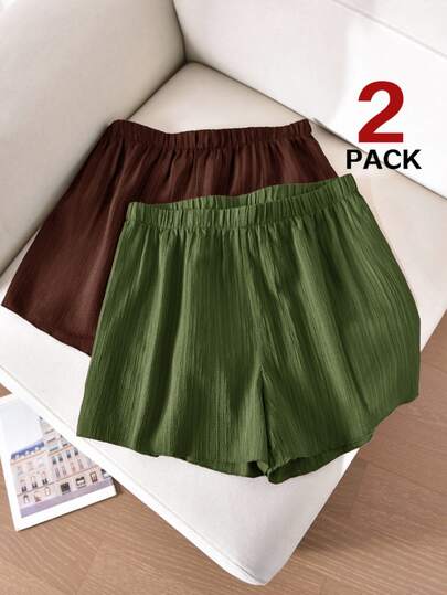 CosyJoli Plus Size Casual Textured Solid Color Multi-Piece Shorts