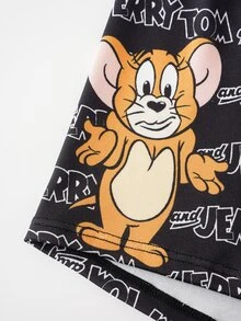 TOM & JERRY X SHEIN 男士緹花腰帶舒適字母印花四角內褲 - 黑色 - 查看 6