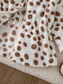 SHEIN Jaket Bulu Imitasi Motif Polkadot Lucu untuk Bayi Perempuan dengan Pita Besar - MultiWarna - View 5