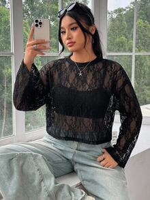 SHEIN EZwear 大碼女士上衣 - 黑色 - 查看 4