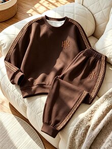 Setelan 2 Potong Sweatshirt Lengan Panjang Kerah Bulat Nyaman untuk Anak Laki-Laki, Gaya Minimalis dengan Slogan Bahasa Inggris, Cocok untuk Musim Gugur/Musim Dingin/Musim Semi, Mudah dan Nyaman, Sempurna untuk Kembali ke Sekolah, Pesta, Piknik di Luar Ruangan, Fotografi Jalanan, Kampus, Liburan, Hadiah - MultiWarna - View 6