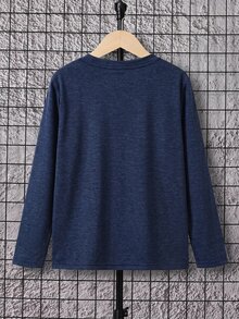 SHEIN 青少年男孩純色半開襟 Polo 長袖 T 恤 - 彩色 - 查看 3