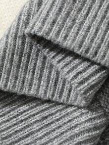 Dazy Plus Contrast Stripe Loose Long Sleeve V-Neck Casual Vintage Pullover Knit Sweater, Autumn/Winter - Grey - View 3