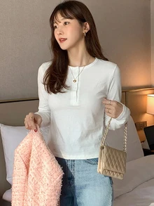 DAZY 女款圓領純色基本款白色短袖T恤 春夏 - 白色 - 查看 3