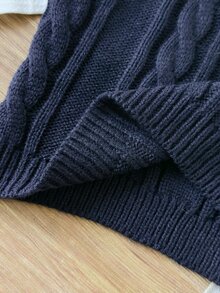 SHEIN 女童手工刺繡麻花針織落肩短版套頭毛衣，柔軟舒適，適合日常穿著、外出、旅行、度假、居家、玩耍、萬聖節與聖誕節 - 藏蓝色 - 查看 6