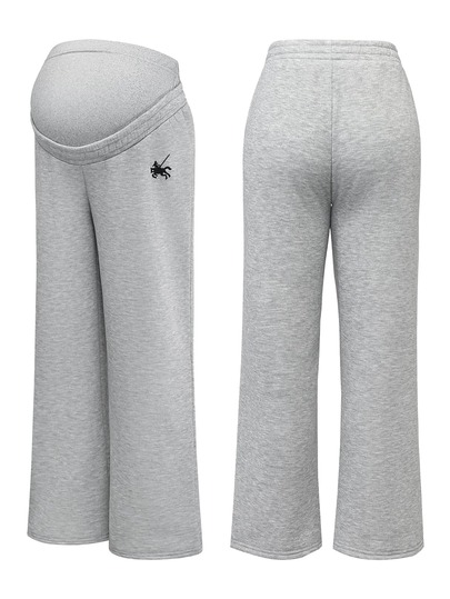 SHEIN Maternity Wide Leg Sweatpants With Belly Support, Loose Pleated Design, Casual Slouchy Long Pants That Don't Press On The Belly