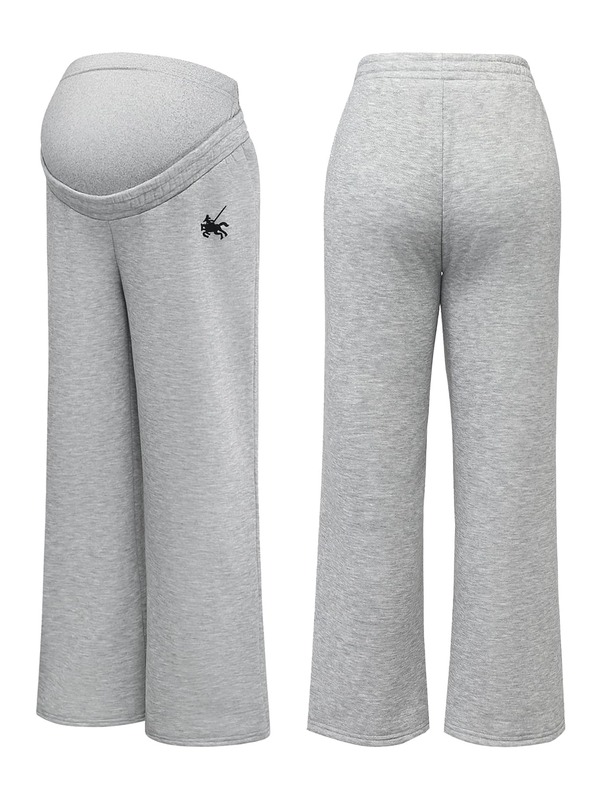 SHEIN Pantalones de chándal de pierna ancha para maternidad con soporte para el vientre, diseño holgado con pliegues, pantalones largos casuales y holgados que no presionan el vientre