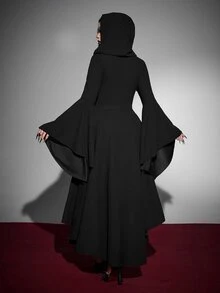 Whyspr Plus Size Hooded Long Sleeve Halloween Gothic Witch Vintage Dress - Black - View 6