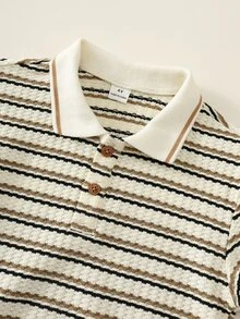 SHEIN Young Boy Loose Casual Kids Minimalist Comfortable Collared Bear Decor Sweatshirt And Pants Set - Khaki - View 7