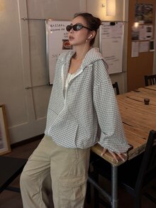 DAZY 女款波點韓式長袖休閒夾克外套 秋季 - 灰色 - 查看 4