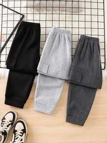 SHEIN 3件組買2送1兒童青少年男孩休閒學院風簡約實用百搭運動長褲運動褲，男孩套裝兒童套裝 - 彩色 - 查看 5