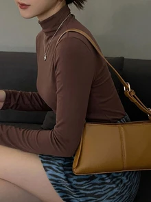 DAZY 女款修身保暖內裡高領套頭T恤 - 棕色 - 查看 2