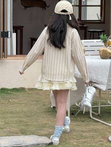 Hapijoa 青少年女孩秋季服飾 青少年女孩) 翻領短袖襯衫 夏季 - 杏色 - 查看 2