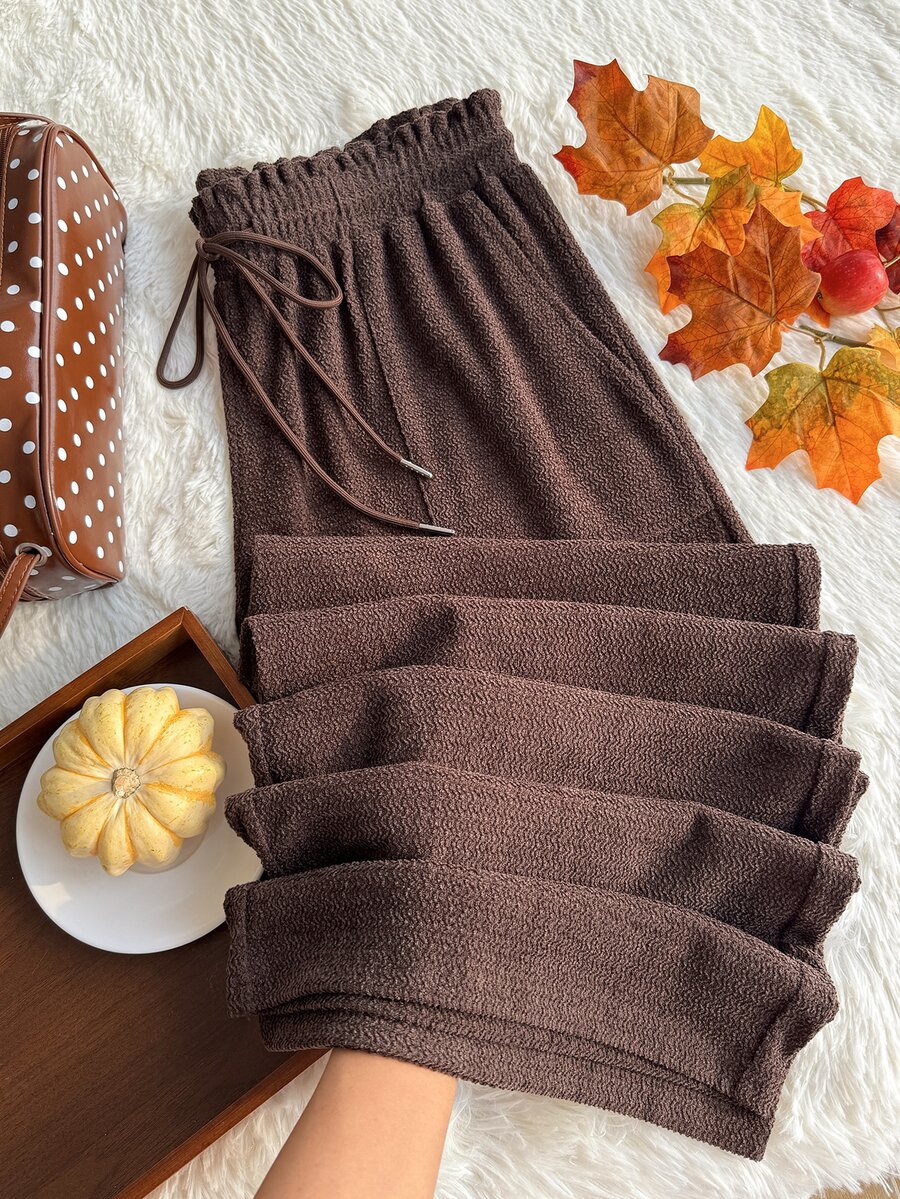 Comfortcana 休閒百搭純色大尺碼女款長褲 - 棕色 - 查看 1