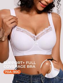 Bareli Dear Women's Underwire Push-Up Casual Comfortable Wide Strap Lace Patchwork Bra, 1pc - White - View 4