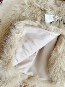 LMoss Kids Young Girl Woven Solid Kids Color Faux Fur Bow Casual Winter Jacket - White - View 8