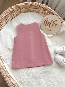 SHEIN Newborn Baby Girl Cute Casual Versatile Pink Rabbit Pattern Dress - Pink - View 5