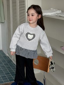 DAZY Sweatshirt Bayi Perempuan (Leher Bulat) Lengan Panjang Motif Kotak-kotak Patchwork Musim Gugur - Grey - View 4