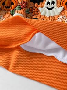 EMERY ROSE Plus Size Women's Halloween Ghost, Pumpkin & Bat Print Raglan Long Sleeve Sweatshirt Pullover Fall Outfit Winter - Multicolor - View 3