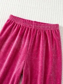 女嬰字母皇冠刺繡圖案天鵝絨圓領長袖套頭衛衣＋鬆緊腰長褲 2 件套，舒適百搭時尚可愛簡約休閒風，適合室內、戶外休閒、滑雪、開學、日常、運動、玩耍、派對、情人節等多種場合 - 彩色 - 查看 5