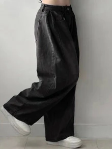 Dazy Plus Vintage Washed Distressed Loose Street Casual Versatile Black Long Denim Jeans Autumn New - Black - View 6