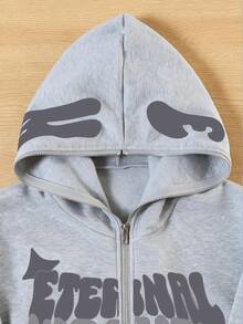 SHEIN Coolqubz 青少年男孩連帽街頭風 Y2K 字母印花萬聖節運動衫 - 灰色 - 查看 4