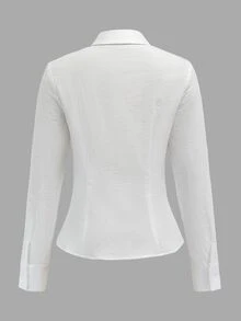 SHEIN EZwear 女款休閒收腰長袖鈕扣襯衫，適合秋冬穿著 - 彩色 - 查看 7