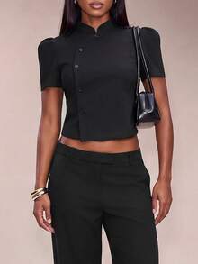 Avantive Women's European & American Vintage Waist-Cinching Cropped Design Top - Black - View 11
