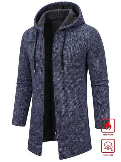 Marcello Vane Men's Long Sleeve Open Front Drawstring Hooded Knit Cardigan