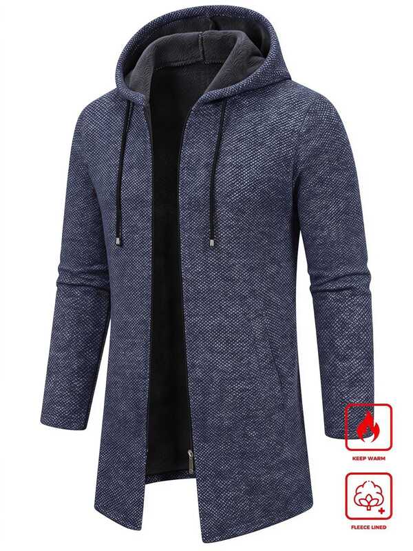 Marcello Vane Men's Long Sleeve Open Front Drawstring Hooded Knit Cardigan