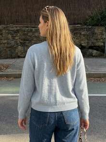 Dazy Plus Solid Color Casual Versatile Korean Style Commuter Blue Cardigan Sweater - Dusty Blue - View 6