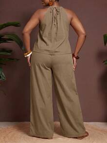 Slaydiva Plus Wrap Cross Backless Halter Top & Wide Leg Pants - Multicolor - View 2