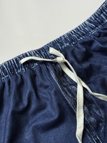Maweii Plus Size Navy Blue Effect Print Contrast Stripe Drawstring Waist Sweatpants Airport Workout Summer Casual Western - Multicolor - View 6