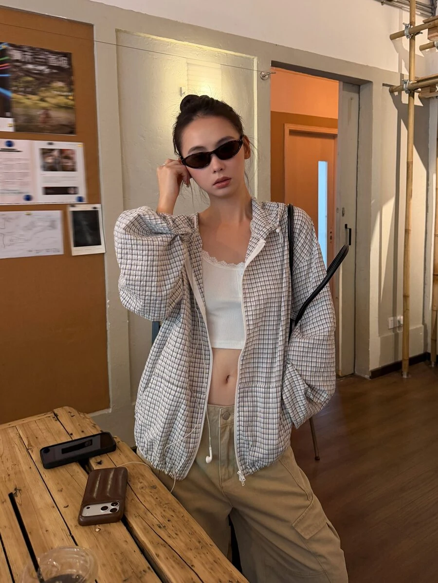 DAZY Women's Polka Dot Korean Style Long Sleeve Regular Jacket Fall - Grey - View 1