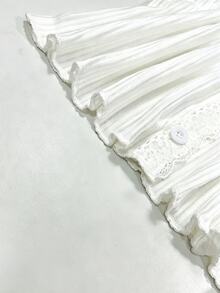 Franclia Vacation Style French Lace Trim Asymmetrical Button Knit Cover Up Women's Thin Short Cover-Up Brunch Birthday White Fall Elegant L'amoure - White - View 4