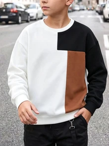 SHEIN Tween Boy Colorblock Casual Versatile Daily Long Sleeve Sweatshirt - Multicolor - View 5