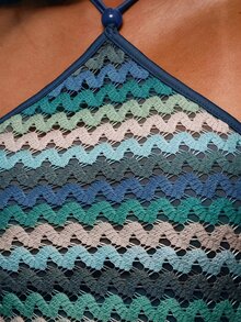 MUSERA Beaded Detail Textured Multicoloured Fitted Triangle Halterneck Top Coord Top Only Summer Spring - Green - View 4