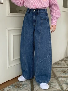 Dazy Kids Tween Girl Loose Carrot Pants Washed Blue Basic Cute Denim Jeans Fall - Medium Wash - View 7