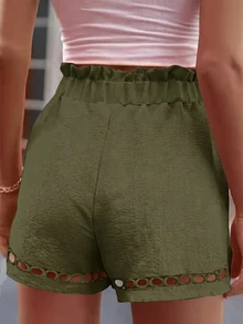 EMERY ROSE Shorts casuales versátiles de uso diario para mujer talla grande, color liso, con cintura con cordón - Verde militar - Ver 2