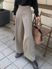 FRIFUL 女款百褶寬腿寬鬆優雅法式休閒千鳥格長褲，適合早午餐、商務辦公，黑色格紋秋季款 - 深灰色 - 查看 7
