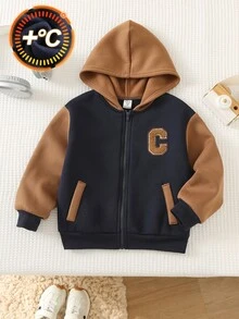 SHEIN Kids Young Boy Casual Versatile Colorblock Thick Hooded Autumn Winter Jacket - Multicolor - View 4